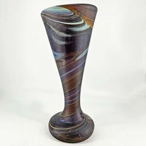 Phoenician Hebron Art Glass Hand Blown heavy Satin Swirl Large Vase 11"